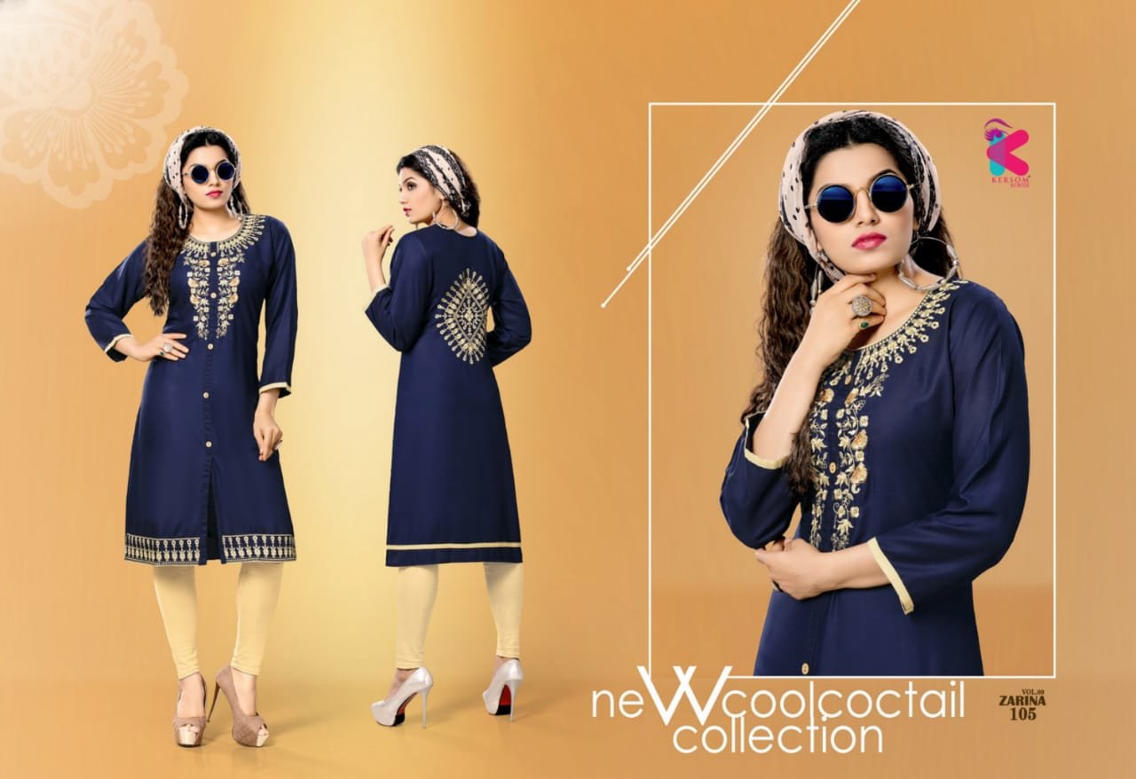Zarina Vol-9 Embroidered Rayon Kersom Kurtis Zarina Vol-9 Embroidered Rayon Kersom Kurtis
